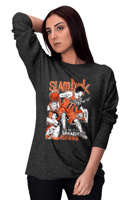 Women's sweatshirt with prints Slam Dunk Kaede Rukawa. Anime, basketball, comedy, kaede rukawa, manga, school, shonen, slam dunk, sports anime. 2070702