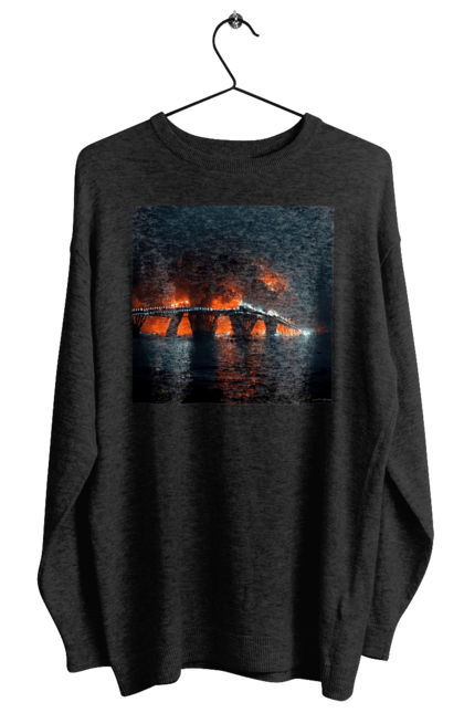 Світшот жіночий з принтом "Кримський мост горить". Армія росії, армія україни, годить, зсу, крим, мост, удар, удар зсу. 2070702