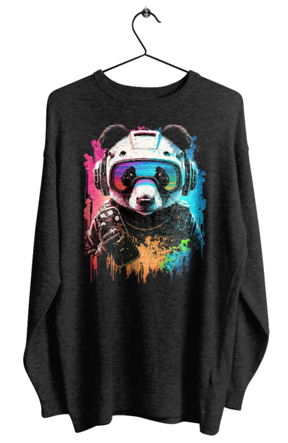 Світшот жіночий з принтом "Панда в VR шолом". Віртуальна реальність, гік, панда, персонаж, шолом. 2070702