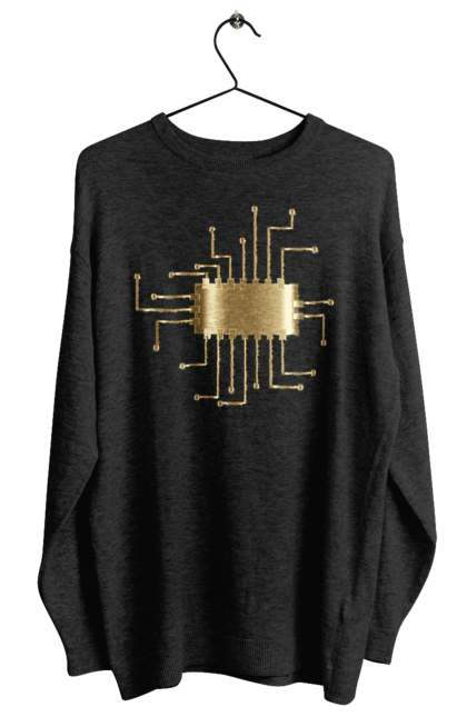 Світшот жіночий з принтом "Золотий Чіп". Айті, айтішник, гик, золотий, золото, інженер, кібернетика, код, комп, комп’ютерник, кристал, мікросхема, програміст, професія, розробник, чіп. 2070702