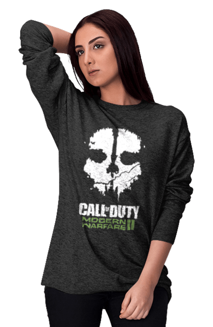 Світшот жіночий з принтом "Call of Duty Modern Warfare II". Call of duty, modern warfare, playstation, бої, бойовик, відеогра, гра, пригоди, спецоперації. PrintMarket - інтернет-магазин одягу та аксесуарів з принтами плюс конструктор принтів - створи свій унікальний дизайн