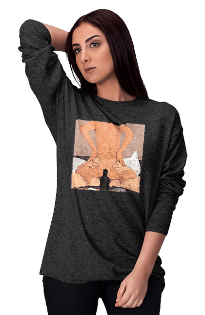 Світшот жіночий з принтом "Гола Дівчина, Пляшка І Сигарети". Гола, зверху. 2070702