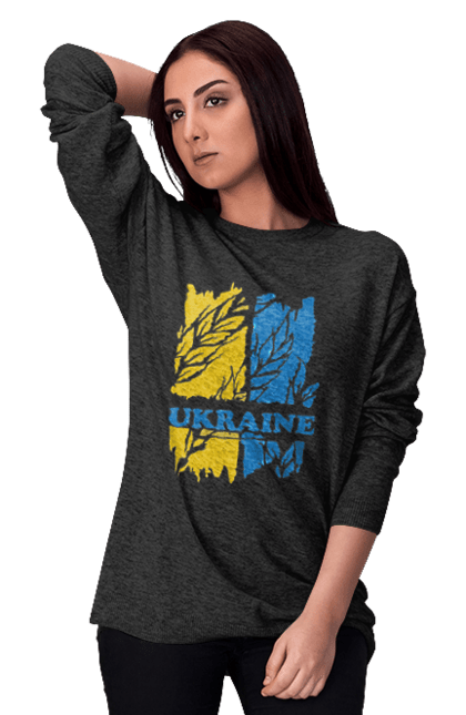 Світшот жіночий з принтом "Україна колоски пшениці". Колоски пшениці, символ україни, україна, україна колоски пшениці, українська символіка. 2070702