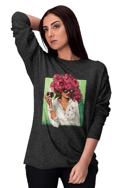 Girl with peonies and a glass