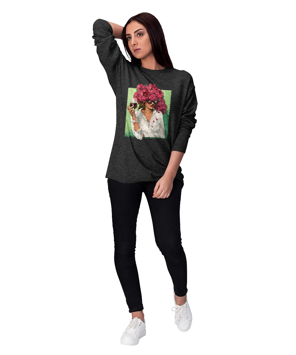 Girl with peonies and a glass