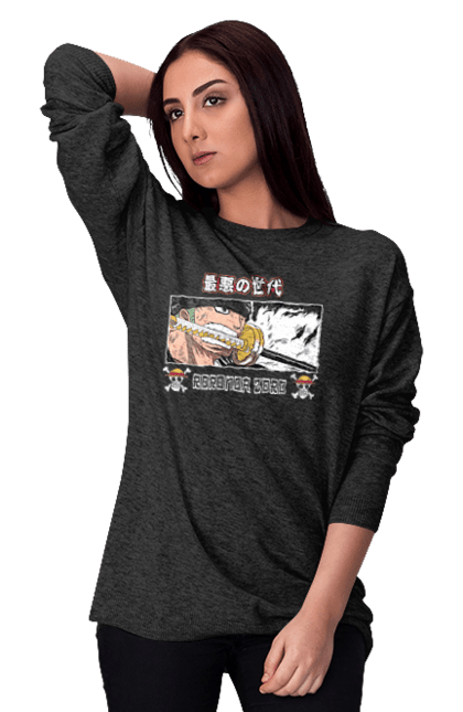 Women's sweatshirt with prints One Piece Zoro. Anime, manga, one piece, roronoa zoro, straw hat pirates, swordsman, zoro. 2070702