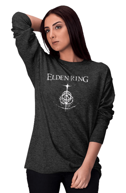 Світшот жіночий з принтом "Elden Ring". Elden ring, playstation, ps5, виживання, гра, жахи, комп`ютерна гра, людожери. ART принт на футболках