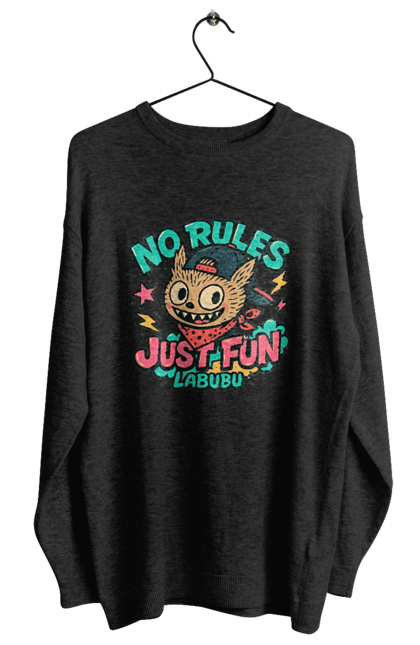 Світшот жіночий з принтом "Лабубу". Norulesjustfun, y2k, бандана, вуличний стиль, грайливий, графіті, зухвалий, лабубу, ретромультяшка, яскраво. 2070702