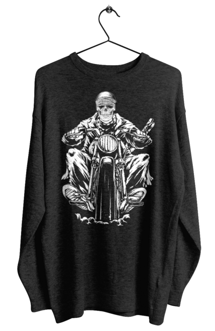 Світшот жіночий з принтом "Череп на мотоциклі". Байкер, мотоцикл, скелет, череп. 2070702