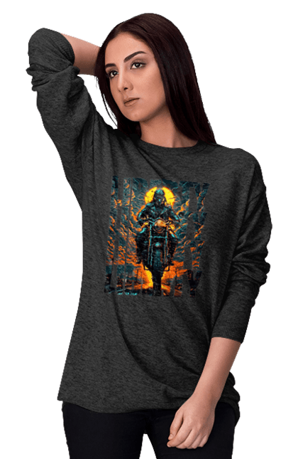 Світшот жіночий з принтом "Байкер". Байкер, мотоцикліст, подорожі, свобода, туризм. 2070702