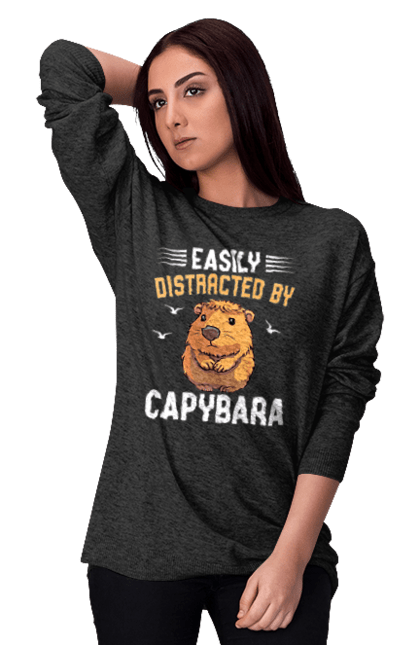 Women's sweatshirt with prints Capybara. Animal, capybara, rodent. 2070702