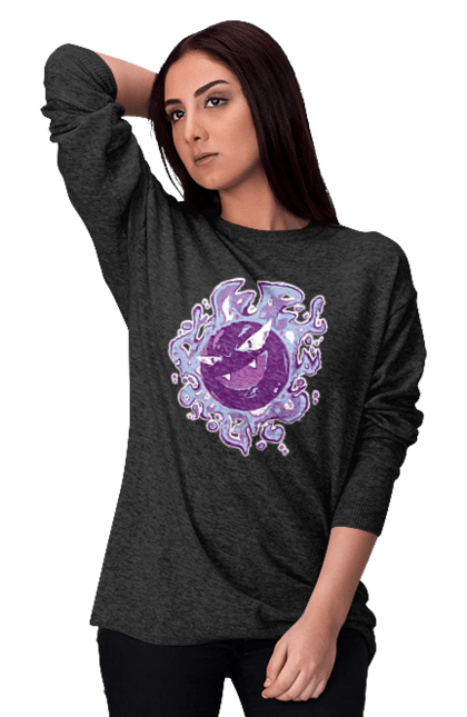 Women's sweatshirt with prints Pokemon Gastly. Anime, games, gastly, nintendo, pokemon, pokemon go. 2070702