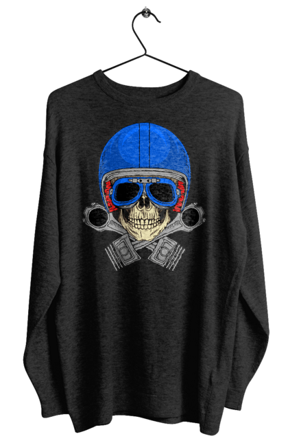 Світшот жіночий з принтом "череп мотолюбитель". Байкер, окуляри, череп, шолом. 2070702