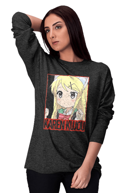 Women's sweatshirt with prints Kiniro Mosaic Karen Kujo. Anime, gold mosaic, karen, karen kujo, kiniro mosaic, kinmoza, manga. 2070702