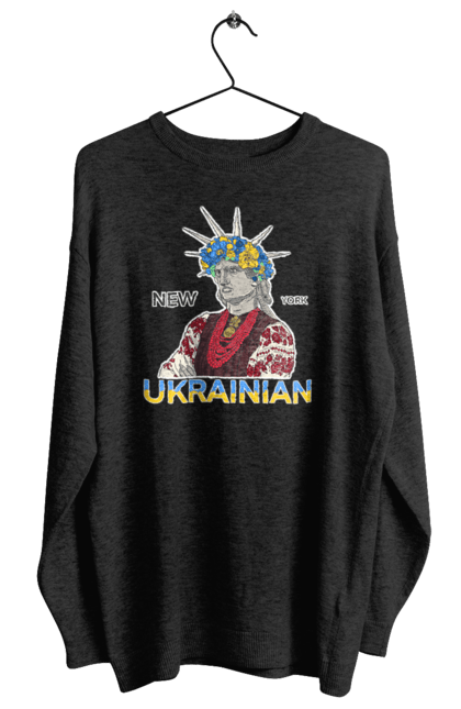 Women`s sweatshirt with prints UA & NY. Embroidered shirt, new york, statue of liberty, ukraine, wreath. 2070702