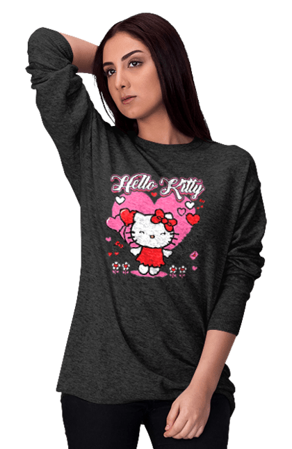 Women's sweatshirt with prints Hello Kitty. Brand, cat, character, hello kitty, kitten. 2070702