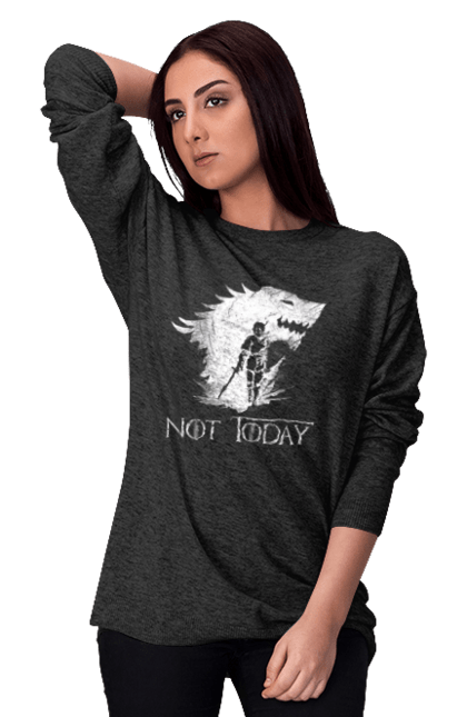 Women's sweatshirt with prints Game of Thrones Arya. Arya, game, got, not today, stark, starks, thrones, tv show, wolf, wolves. 2070702