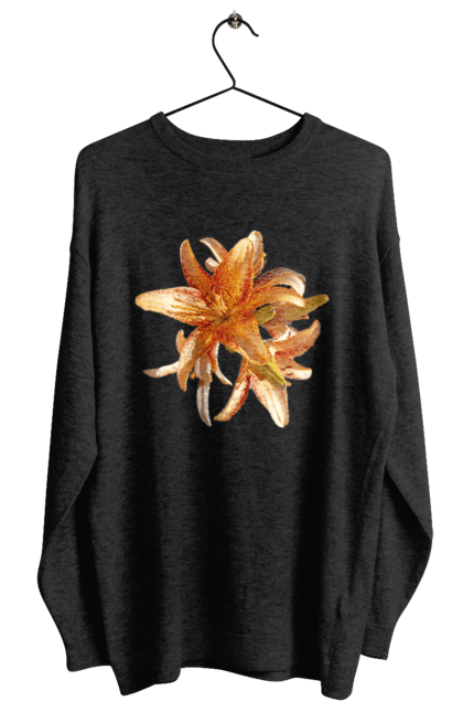 Світшот жіночий з принтом "Оранжева лілія". Квітка, краса, лілія, оранжевий, помаранчевий, природа, сонячний. 2070702