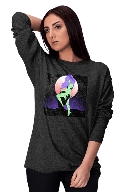 Світшот жіночий з принтом "Зелена Дівчина І Місяць". Інопланетянка, місяць. 2070702