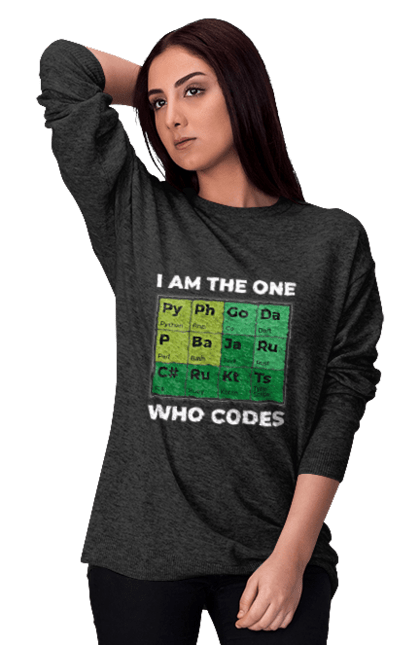 Світшот жіночий з принтом "Я той, хто кодить". Ай ті, айтішник, джава, код, пайтон, програміст, хакер. 2070702