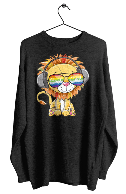 Women`s sweatshirt with prints Lion In Glasses And Headphones. Glasses, headphones, lion cub. 2070702