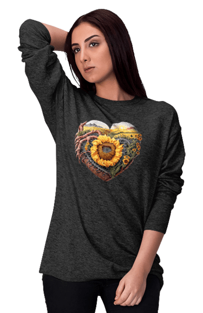 Світшот жіночий з принтом "Символи України". Небо, поле, пшениця, символи україни, соняшник, україна. 2070702