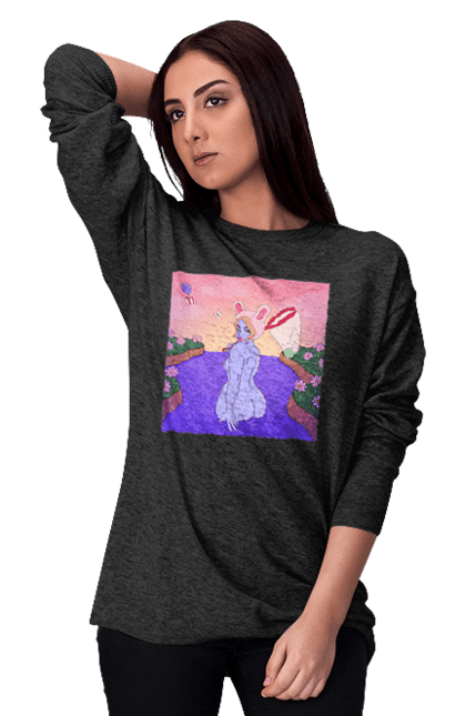 Світшот жіночий з принтом "Фіолетова Дівчина На Полюванні". Гола, дівчина, сачок. 2070702