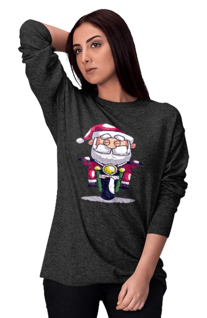 Happy Santa on a motorcycle