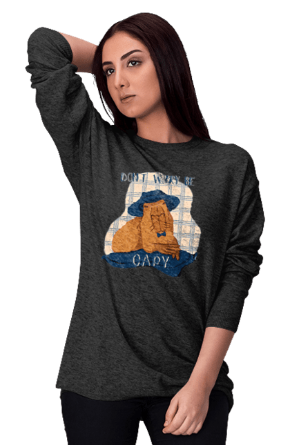 Women's sweatshirt with prints Capybara. Animal, capybara, rodent. 2070702