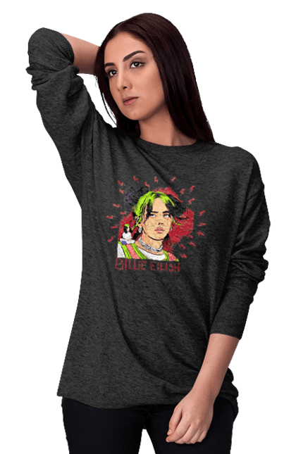 Світшот жіночий з принтом "Біллі Айліш". Біллі айліш, логотип біллі айліш, принт біллі айліш, співачка біллі айліш. 2070702