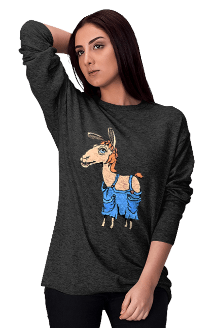 Світшот жіночий з принтом "Лама В Комбінезоні". Комбінезон, лама. 2070702