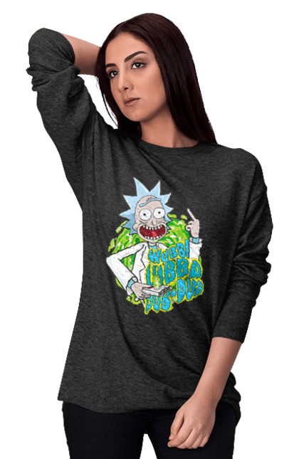 Women's sweatshirt with prints Rick and Morty. Adventures, black humor, cartoon, rick, rick and morty, sci-fi, tragicomedy. 2070702