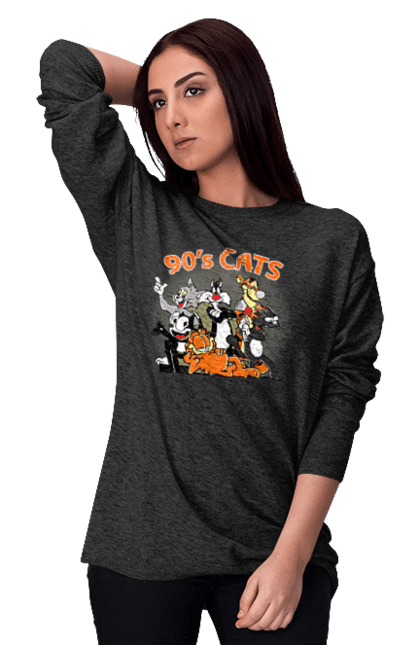 Women's sweatshirt with prints 90s Cats Cartoons. Animated series, cartoon, cat, cats, garfield, tom. 2070702