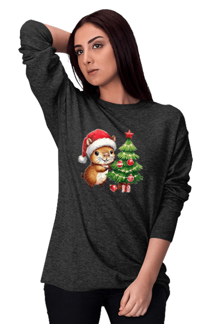 Women's sweatshirt with prints Christmas Capybara with a Tree. Animal, capybara, christmas, christmas capybara, christmas tree, gift, holiday, new year, new year`s gift, santa. 2070702