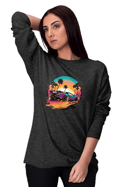 Світшот жіночий з принтом "Ламборджині Сінтвейв". Авто, автомобіль, ламба, ламборджині, машини, сінтвейв. 2070702