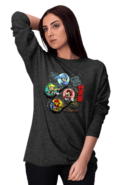 Women's sweatshirt with prints Nintendo. Games, mario, mario, mega man, metroid, nintendo, prefix, zelda. 2070702