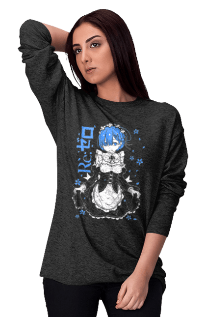 Women's sweatshirt with prints Re:Zero Rem. Anime, drama, fantasy, manga, re:zero, rem, thriller. 2070702