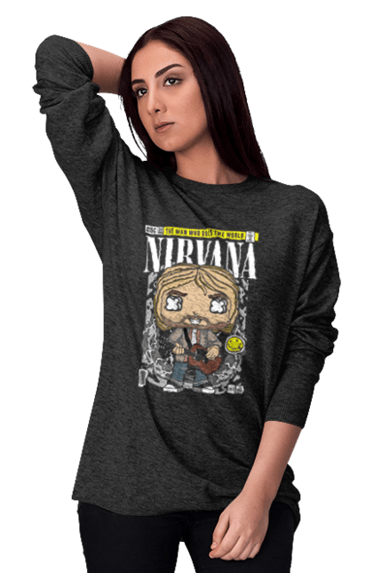 Світшот жіночий з принтом "Nirvana Kurt Cobain". Кобейн, курт, курт кобейн, музика, нірвана, рок. Funkotee