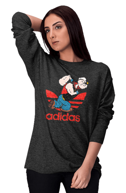 Світшот жіночий з принтом "Adidas Моряк Попай". Adidas, popeye the sailor, адідас, комікс, моряк, мультфільм, серіал, трубка. 2070702