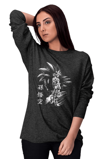 Women's sweatshirt with prints Dragon Ball Son Goku. Anime, dragon ball, goku, manga, son goku, tv series. 2070702