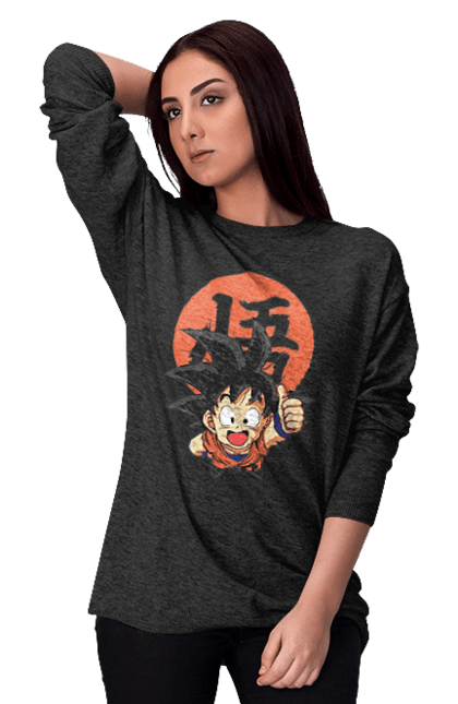 Women's sweatshirt with prints Dragon Ball Son Goku. Anime, dragon ball, goku, manga, son goku, tv series. 2070702