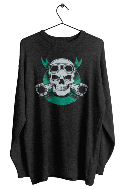 Світшот жіночий з принтом "череп мотолюбитель". Байк, мото, окуляри, череп. 2070702