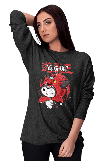 Women's sweatshirt with prints Yu Gi Oh! Kuromi. Anime, character, hello kitty, kuromi, my melody, sanrio, yu gi oh, yugio. 2070702