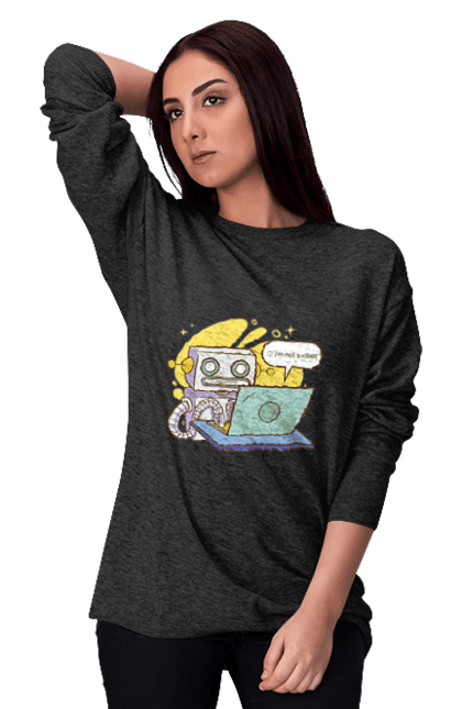 Світшот жіночий з принтом "Я не робот Хакер зрозуміє 404 до дня програміста". 404, aws, backend, c++, cloud, css, frontend, golang, java, js, linux, python, script, web, ай ті, айті, айтішник, верстка, дата, код, компьютер, лаптоп, облако, ошибка, програміст, программа, программист, програмування, робот, хакер, язык. 2070702