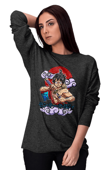 Women's sweatshirt with prints One Piece Luffy. Anime, luffy, manga, monkey de luffy, one piece, pirates. 2070702