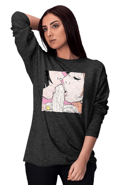 Світшот жіночий з принтом "Дівчата Їдять Банан". Лизати, смоктати. 2070702