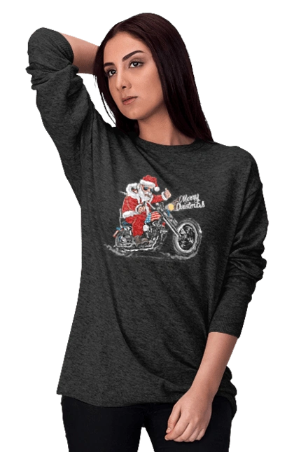 Santa in glasses on a motorcycle