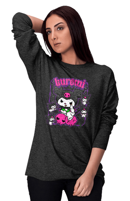 Women's sweatshirt with prints Hello Kitty Kuromi. Anime, character, hello kitty, kuromi, my melody, sanrio. 2070702