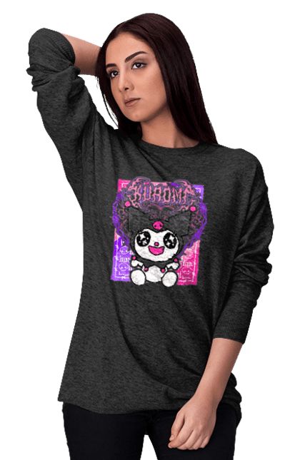 Women's sweatshirt with prints Hello Kitty Kuromi. Anime, character, hello kitty, kuromi, my melody, sanrio. 2070702