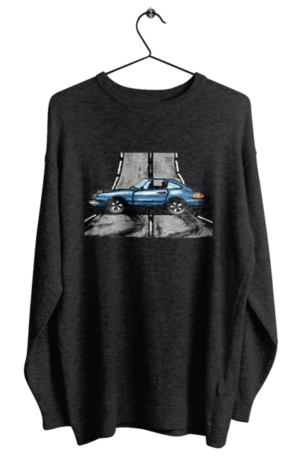 Світшот жіночий з принтом "Спортивний Автомобіль На Дорозі". Автомобіль, гонки, синій, спортиного, швидкий, швидкісний. 2070702